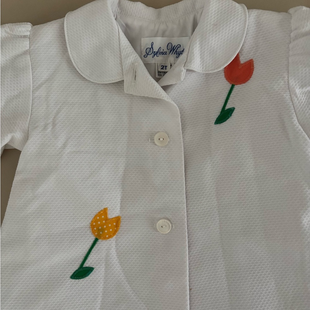 Vintage Sylvia Whyte Girls White Pique Tulip Jacket Coat Peter Pan Collar 2T - Picture 3 of 3